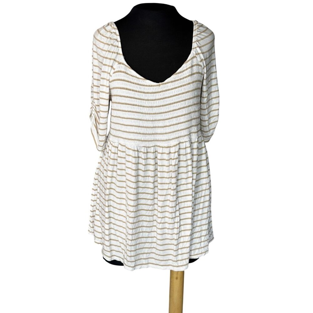 Striped Maternity Peasant Top Ingrid & Isabel XXL Beige & White